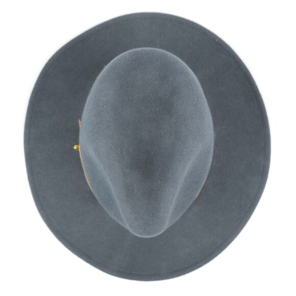 A LACK OF COLOR Rocco Wool Fedora Western Cowgirl Boho Hat Gray Tan Leather 57cm - Picture 6 of 11